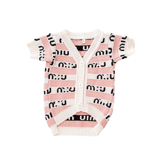 NIU Pooch Pink & White Buttoned Dog Jumper